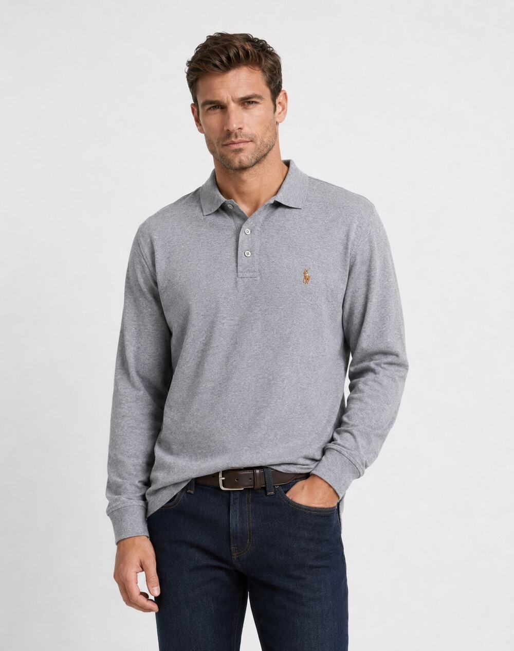 Polo Ralph Lauren Classic Fit Long Sleeve Polo Shirt Gray Medium